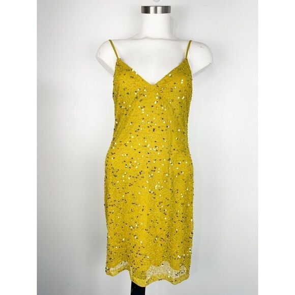 Alexia Admor Women’s Sz Medium Yellow Sexy Beaded Sequin Dress Night Out Dance - Picture 1 of 5
